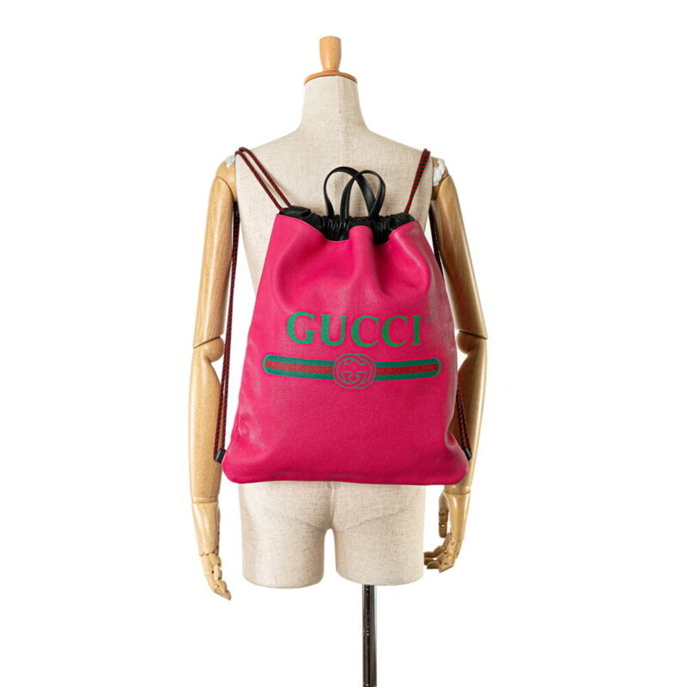 Gucci Logo Drawstring Backpack Knapsack Pink Leat… - image 7